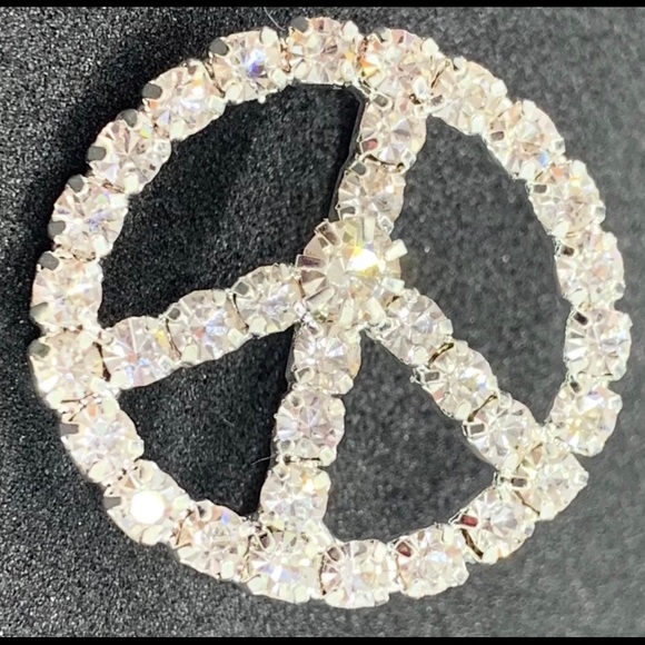 Peace Sign belt buckle slider crystal silver round - Picture 8 of 8